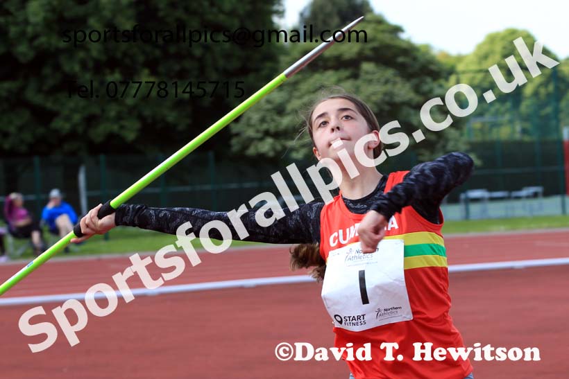 Girls Under-15s Javelin, 2022 Northern Inter Counties U17s and U15s Track and Field, York, Thursday, June 2nd. Photo: David T. Hewitson/Sports for All Pics